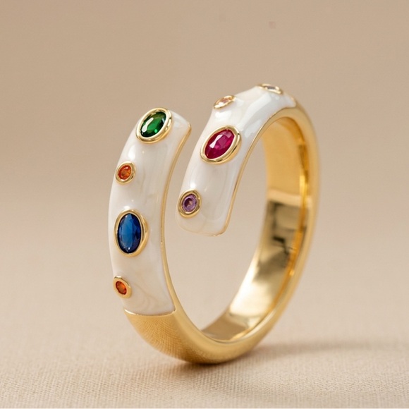 Jewelry - Elegant Gold and Multicolor Gemstone Ring